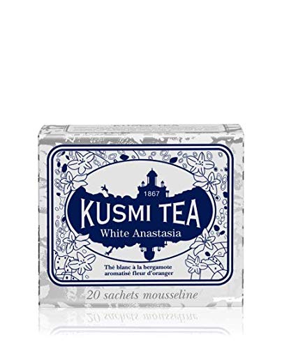 Product Cover Kusmi Tea - White Anastasia - White Tea Blend with Citrus, Bergamot & Lemon - All Natural Loose Leaf Green and White Tea Blend with No Additives in 20 Eco-Friendly Muslin Tea Bags (20 Servings)