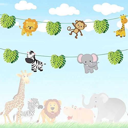 Product Cover 19pcs Jungle Animals Leaves Banner Home Decoration Woodland Garland Forest Theme Birthday Festival Party
