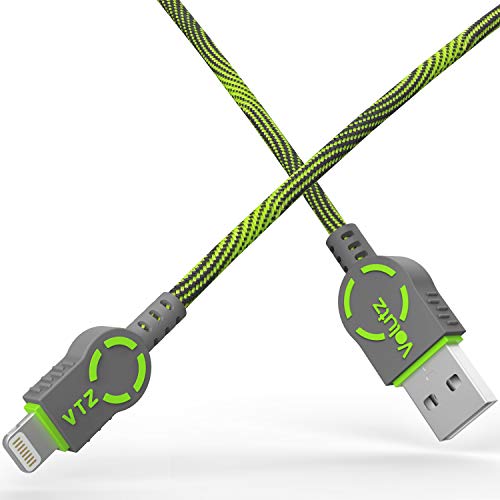 Product Cover Volutz iPhone Lightning Cable, MFi Certified Apple Charger Cord, Fast Charging 6ft Nylon Braided, Compatible with iPhone Xs Max X XR 8 7 6s 6 Plus SE 5 5s 5c, iPad, iPod ArmorCord Series (Moss-Green)