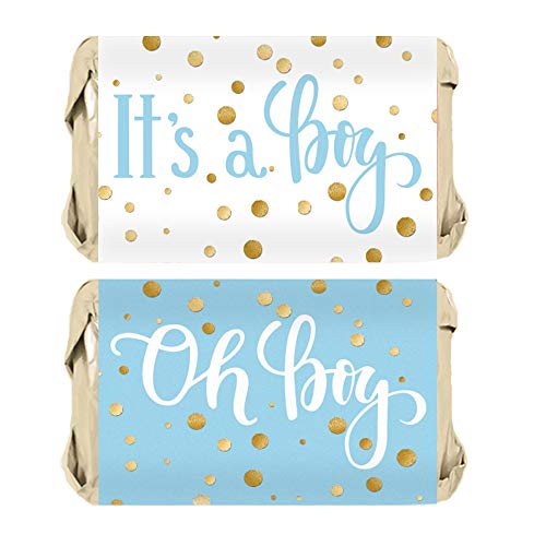 Product Cover Blue and Gold It's a Boy Baby Shower Mini Candy Bar Wrappers - 45 Stickers