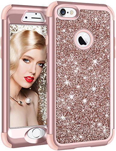 Product Cover Vofolen for iPhone 6S Plus Case iPhone 6 Plus Case Glitter Bling Shiny Heavy Duty Protection Full-Body Protective Hard Shell Hybrid Rubber Bumper Armor Front Cover for iPhone 6 Plus 6S Plus Rose Gold