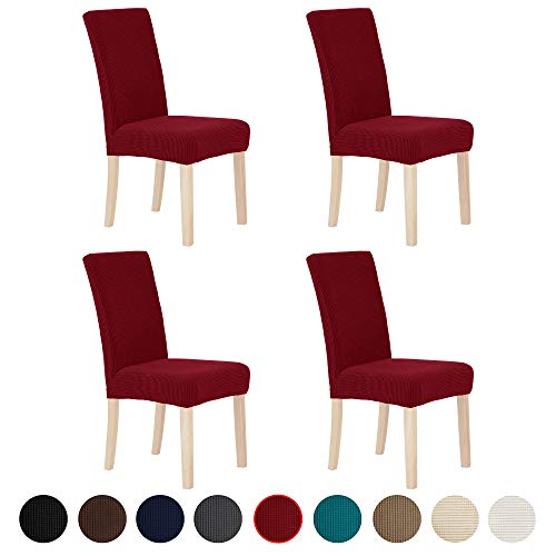 Product Cover Deconovo Universal Dining Room Chair Covers Super Fit Spandex Flexible Chair Slipcover for Party Set of 4, Wine