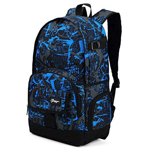 Product Cover Cool Backpack for Teen Boys & Girls, Ricky-H Blue/Black Men & Women's Graffiti Pattern Travel Bag, College Students Bookbag with Laptop compartment -Graffiti Blue