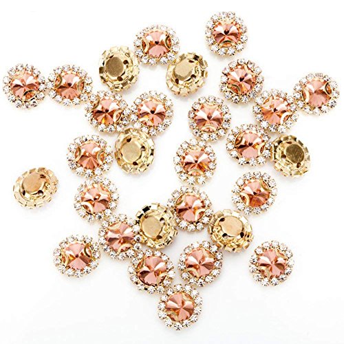 Product Cover Premium Crystal Rhinestones Sew on, 50Pcs Bright Flatback Beads Buttons with Diamond, DIY Craft Perfect for Clothes Garment, Clothing, Bags, Shoes, Dress, Wedding Party Decoration (Rose Gold)