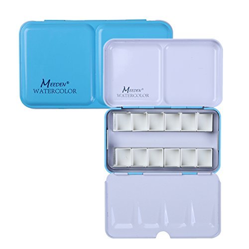 Product Cover MEEDEN Empty Watercolor Tins Box Palette Paint Case, Small Blue Tin with 12 Pcs Half Pans