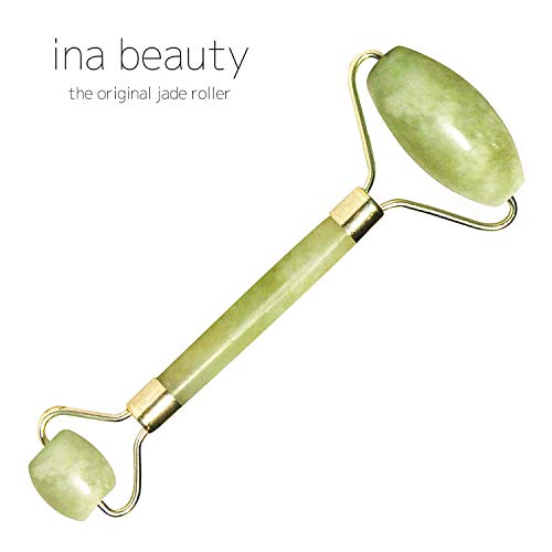 Product Cover The Original Jade Roller by ina beauty | Natural Stone Massager for Face and Neck: Sculpting, Slimming, Firming, Anti-Aging and Anti-Puffiness | 2019 UPGRADE: Now Welded Metal to Avoid Breakage