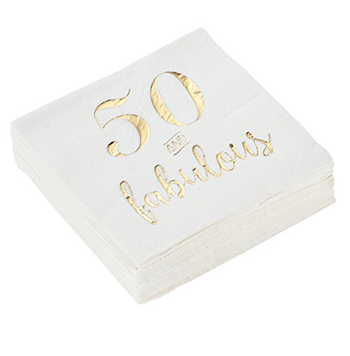 Product Cover Cocktail Napkins - 50-Pack Luncheon Napkins, Disposable Paper Napkins Party Supplies, 3-Ply, 50 and Fabulous Gold Foil Print, Unfolded 10 x 10 inches, Folded 5 x 5 inches