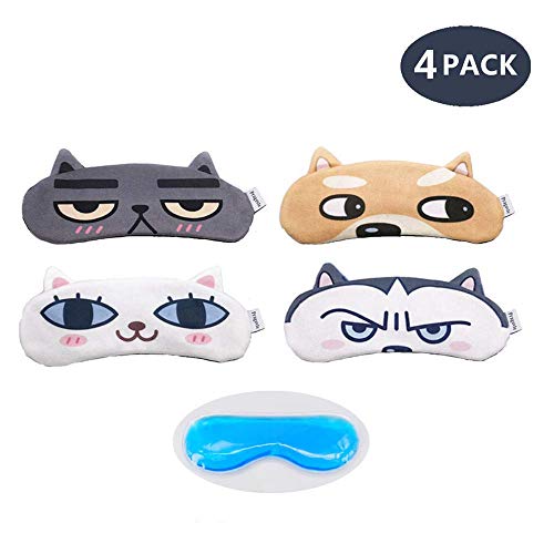 Product Cover [4 PACK] MicroBird Cat&Dog Cute Sleep Eye Mask for sleeping, Super Soft and Light for Puffy Eyes, Blindfold Eyeshade for Men and Women kids