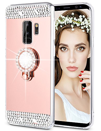 Product Cover Caka Galaxy S9 Plus Case, Galaxy S9 Plus Glitter Case Mirror Series Luxury Cute Shiny Bling Mirror Makeup Case for Girls with Ring Kickstand Diamond TPU Case for Samsung Galaxy S9 Plus (Rose Gold)