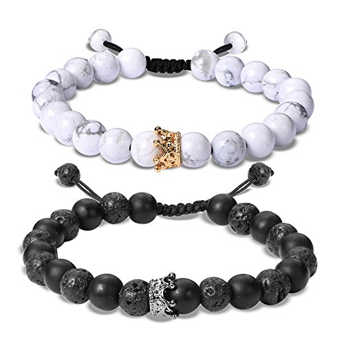 Product Cover EnjoIt Couple Distance Bracelet Diffuser Beads Crown Queen Bracelets Matte Agate & White Howlite Lava Stone