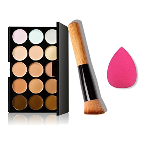 Product Cover Ninasill 15 Colors Makeup Concealer Contour Palette + Water Sponge Puff + Makeup Brush (Multicolor)