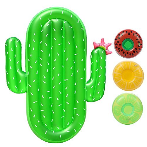 Product Cover Lumiparty Inflatable Cactus Pool Float Raft Outdoor Swimming Pool Inflatable Float Giant Pool Float Cute Shaped Floating Row Summer Party Beach Holiday for Adult & Kids(with 3Pcs Drink Holders).