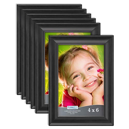 Product Cover Icona Bay 4x6 Picture Frame (6 Pack, Black), Black Photo Frame 4 x 6, Composite Wood Frame for Walls or Tables, Set of 6 Lakeland Collection