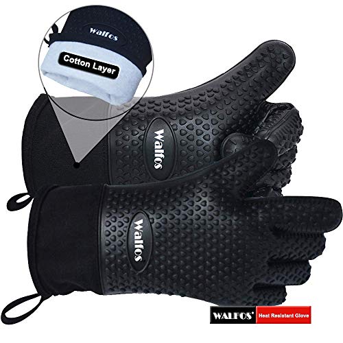 Product Cover Walfos BBQ Grilling Gloves, Best Versatile Heat Resistant Grill Gloves Silicone Oven Mitts, Thick Long Waterproof Non-Slip Potholder for Barbecue, Cooking, Baking-Full Finger, Hand, Wrist Protection