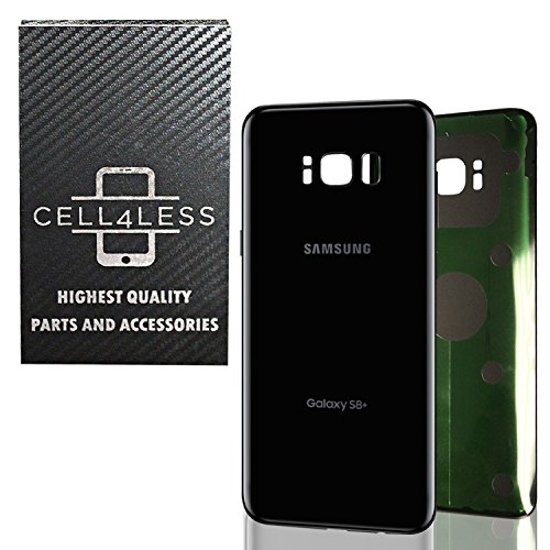 Product Cover CELL4LESS Replacement Back Glass Cover Back Battery Door w/Pre-Installed Adhesive for Samsung Galaxy S8 Plus OEM - All Models G955 All Carriers- 2 Logo - OEM Replacement (Midnight Black)