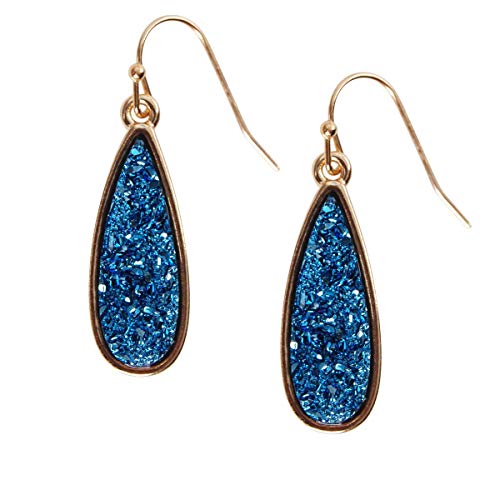 Product Cover Humble Chic Simulated Druzy Drop Dangles - Gold-Tone Sparkly Long Teardrop Dangly Earrings for Women