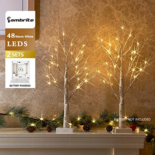 Product Cover EAMBRITE Set of 2 2FT 24LT Warm White LED Birch Tree Light Tabletop Bonsai Tree Light Jewelry Holder Decor for Home Party Wedding Holiday