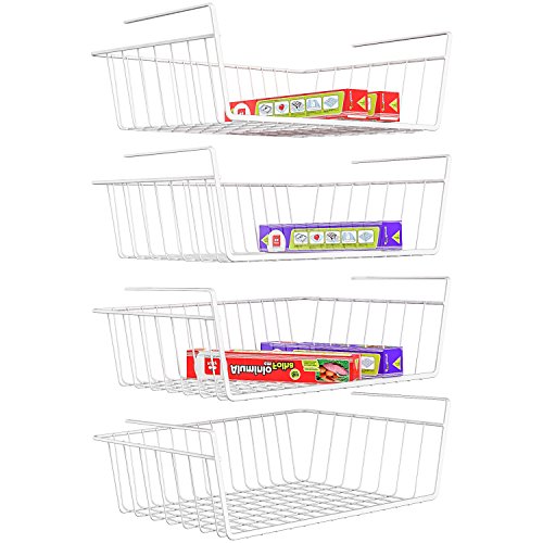 Product Cover iSPECLE Under Shelf Basket, 4 Pack White Wire Rack, Wire Basket Under Shelf for Storage, Easy to Install
