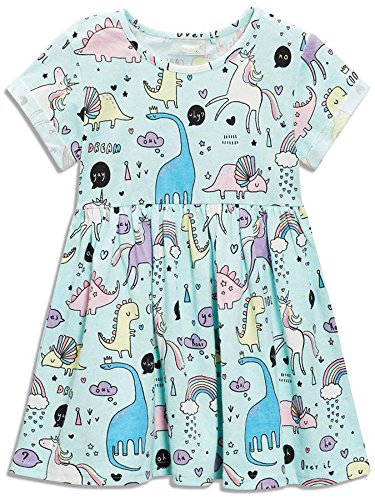 Product Cover Little Girls Dinosaur Tunic Short Sleeve Summer Casual Dress Size 5(4-5years) Blue