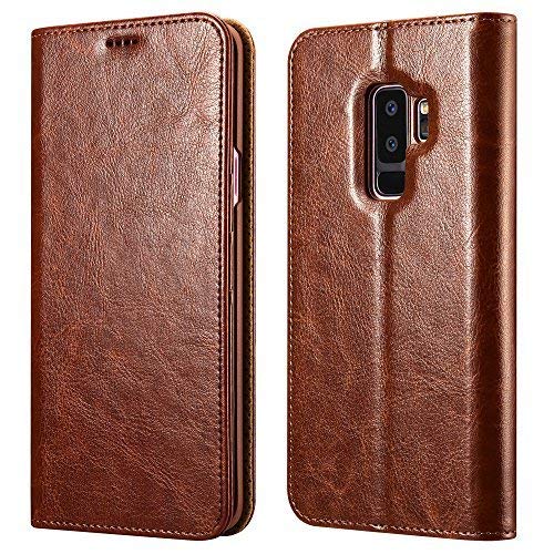 Product Cover Galaxy S9 Plus Wallet Case, XOOMZ Vegan Leather Folio Flip Cover with Kickstand and Credit Card Slots for Samsung S9 Plus (2018) 6.2 Inch(Brown)