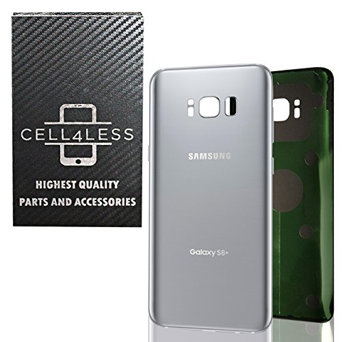 Product Cover CELL4LESS Replacement Back Glass Cover Back Battery Door w/Pre-Installed Adhesive for Samsung Galaxy S8+ Plus OEM - All Models G955 All Carriers- 2 Logo - OEM Replacement (Arctic Silver)