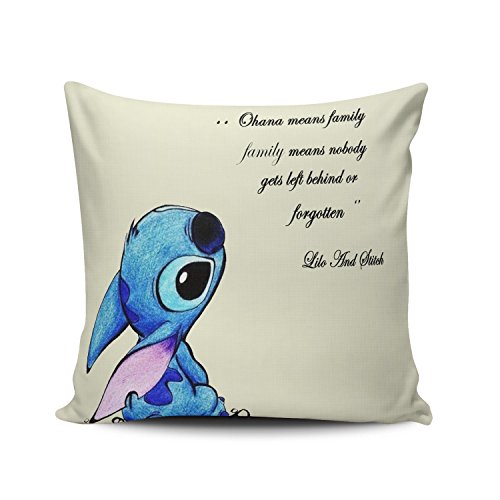Product Cover KEIBIKE Pillow Case Lilo and Stitch Ohana Means Family Personalized Pillowcases Hot Decorative Throw Pillow Covers Cases Square 16x16 Inches
