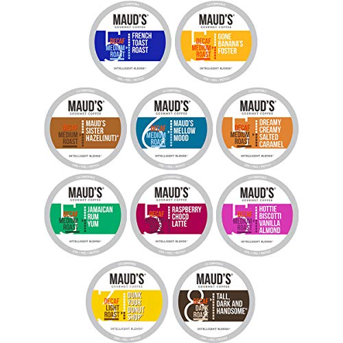 Product Cover Maud's Decaf Coffee Variety Pack, 80ct. Recyclable Single Serve Decaf Coffee Pods - 100% Arabica Coffee California Roasted, Keurig Decaf KCups Variety Pack Compatible Including 2.0
