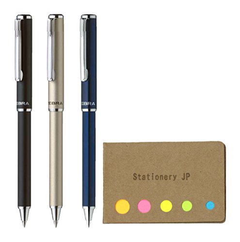 Product Cover Zebra SL-F1 Mini Telescopic Ball Point Pens, 0.7mm, 3 Body Colors (Black/Silver/Navy), Sticky Notes Value Set