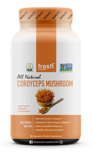 Product Cover Organic Cordyceps Mushrooms - Strongest DNA Verified 1500mg Per Serving Organic Powder Capsules - Great for Immunity, Adrenals, Free Radicals, Vascular Function and Blood Sugar - Third Party Tested