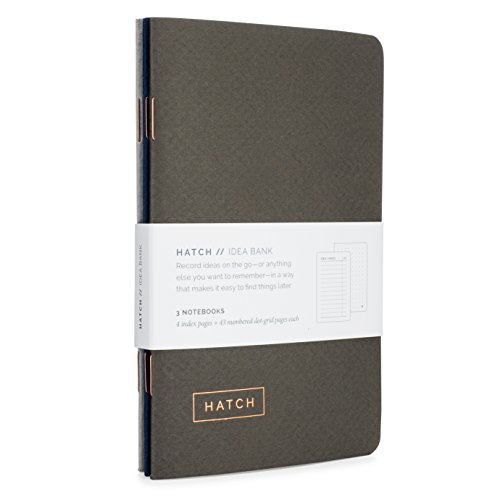 Product Cover Hatch Idea Bank - Set of 3 Pocket Notebooks with Index & Numbered Dot Grid Pages - Small idea notebooks, mini bullet journal, or field memo notepad - Perfect for taking notes - 3.5 x 5.5