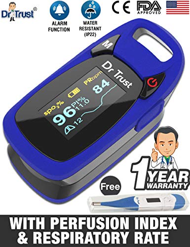 Product Cover Dr Trust (USA) Professional Series Finger Tip Pulse Oximeter With Audio Visual Alarm and Respiratory Rate(Blue)