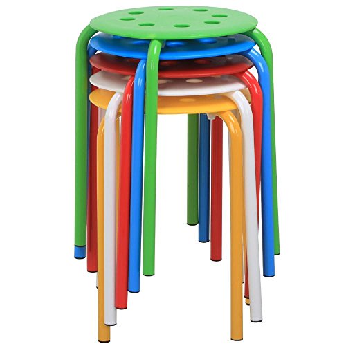 Product Cover Yaheetech 17.3in Plastic Stack Stools Portable Stackable Bar Stools Colorful School Classroom Stools Chairs for Kids Children Students Round Stools Pack of 5