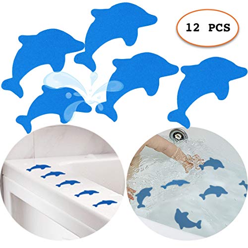 Product Cover S&X Non-Slip Bath Stickers,Grippy Dolphin Adhesive Safety Treads for Bathtubs/Showers/Pools/Bathrooms/Stairs,4.7 Inch X 3.9 Inch,12PCS Per Pack