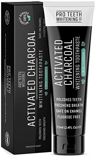 Product Cover Activated Charcoal Teeth Whitening Toothpaste with Mint Flavor - 100% Naturally Derived, Fluoride Free, Peroxide Free, Vegan Friendly and Safe on Enamel - Made in the UK by Pro Teeth Whitening Co