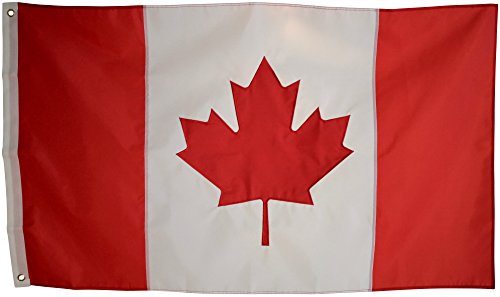 Product Cover Canadian Flag - 3x5 Foot Outdoor Nylon Banner with Embroidered Maple Leaf and Individually Sewn Panels - UV Fade Resistant Material - Large 3' x 5' Red and White National Flags of Canada
