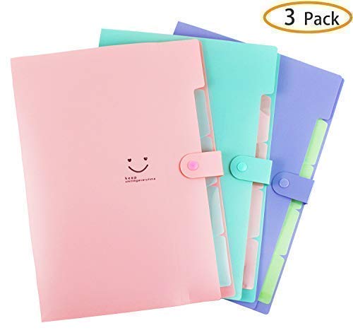 Product Cover Placstic Expanding File Folders Accordion Document Organizer,5-Pocket,A4 Letter Size,Snap Closure,School and Office Use,3-Pack