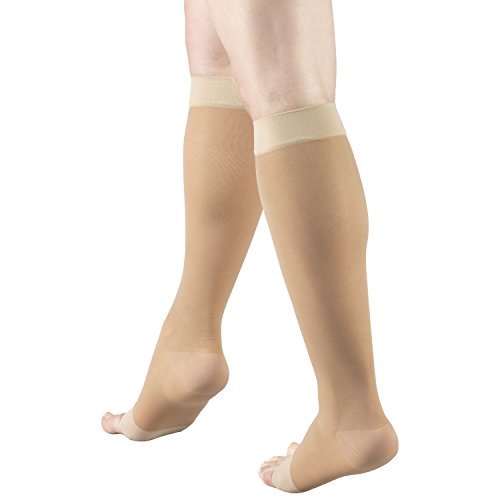Product Cover Truform Sheer Compression Stockings, 15-20 mmHg, Women's Knee High Length, Open Toe, 20 Denier, Light Beige, Medium