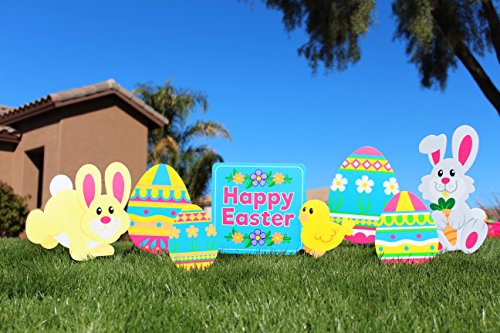Product Cover JOYIN 8 Pieces Easter Yard Signs Decorations Outdoor Bunny, Chick and Eggs Yard Stake Signs Easter Lawn Yard Decorations for Easter Hunt Game, Party Supplies DÈcor, Easter Props.