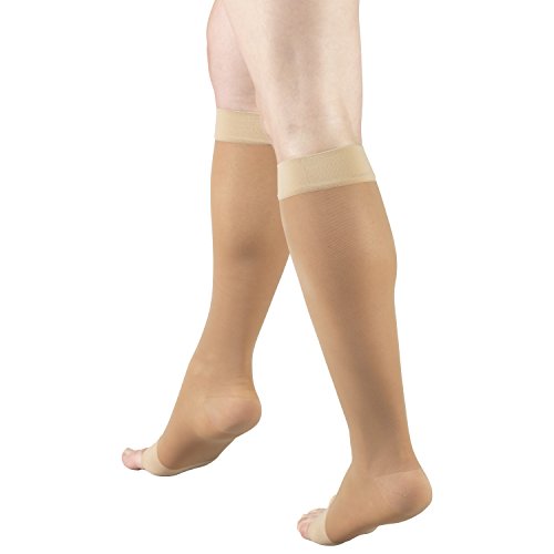 Product Cover Truform Sheer Compression Stockings, 15-20 mmHg, Women's Knee High Length, Open Toe, 20 Denier, Beige, Medium