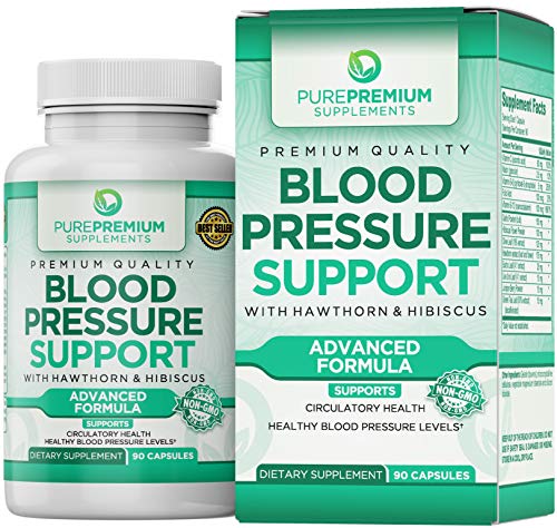 Product Cover Premium Blood Pressure Support Supplement by PurePremium with Hawthorn & Hibiscus - Natural Anti-Hypertension for Cardiovascular & Circulatory Health - Vitamins & Herbs Promote Heart Health - 90 Caps