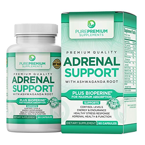 Product Cover Premium Adrenal Support Supplement by PurePremium (Non-GMO & Gluten-Free) Maximum Strength Formula - Support Cortisol Levels and Reduce Stress with Ashwagandha Root, Vitamin B and C