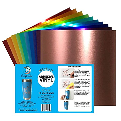 Product Cover Craftables Metallic Vinyl Starter Pack - Chrome Polish Finish Craft Vinyl for Cricut and Silhouette Cameo - (10) 12
