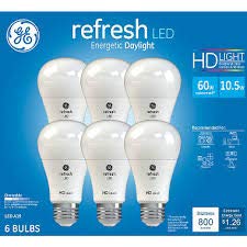 Product Cover GE Refresh High Definition LED Light Bulb 10.5-watt 5000K Energetic Daylight 800-Lumens 6-Pack 60-watt Replacement Dimmable A19