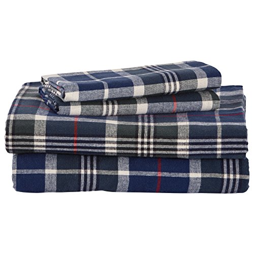 Product Cover Stone & Beam Rustic 100% Cotton Plaid Flannel Bed Sheet Set, Easy Care, King, Blue and Green