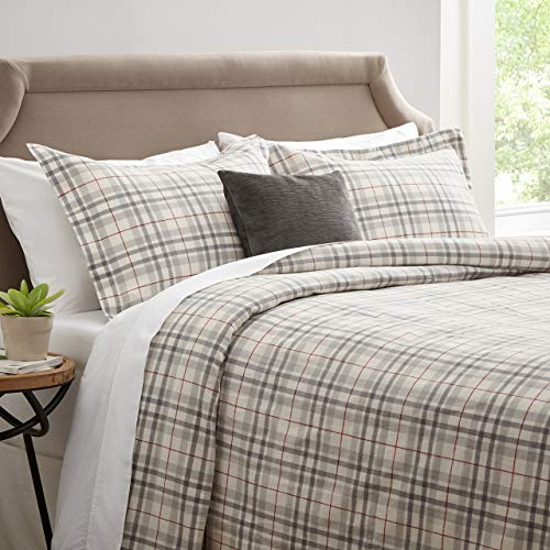 Product Cover Stone & Beam Rustic Windowpane 100% Cotton Flannel Duvet Cover Set, Full / Queen, Grey and Red