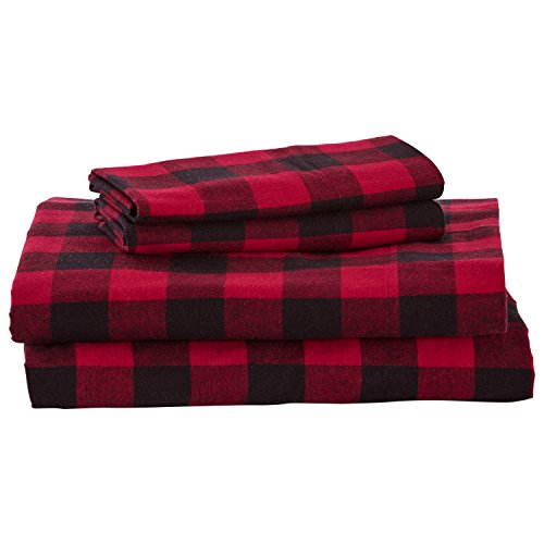 Product Cover Stone & Beam Rustic Buffalo Check Flannel Bed Sheet Set, California King, Red and Black