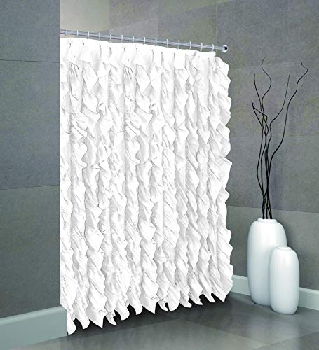 Product Cover Waterfall Shabby Chic Ruffled Fabric Shower Curtain (white)