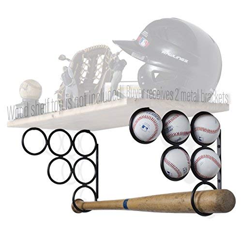 Product Cover wallniture Baseball Softball bat Rack - Sports Accessories - Wood Shelf is not Included - Wall Mounted Shelf Brackets only Iron Set of 2 (Black)
