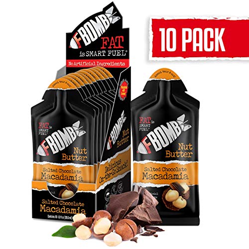 Product Cover FBOMB Nut Butter 10 Pack: All-Natural Energy, Keto Fat Bombs | High Fat, Low Carb Snack, On-The-Go Energy | Paleo, Vegetarian, Keto Snacks | Salted Chocolate Macadamia - 1 oz Packets