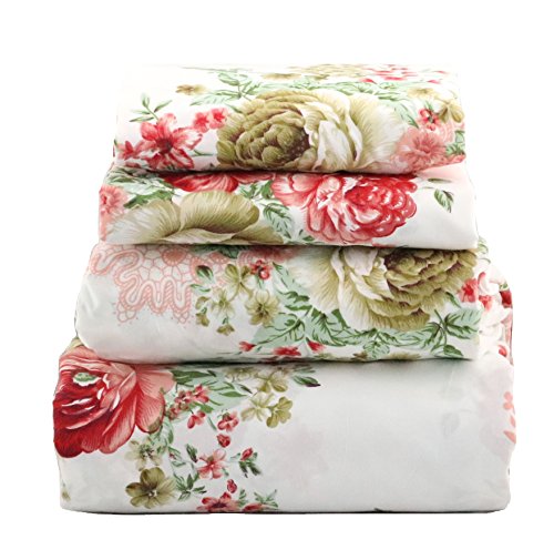 Product Cover jaycorner 1800 Series Beautiful Bedding Super Soft Egyptian Comfort Sheet Set Cottage Floral Red & Olive (Queen)